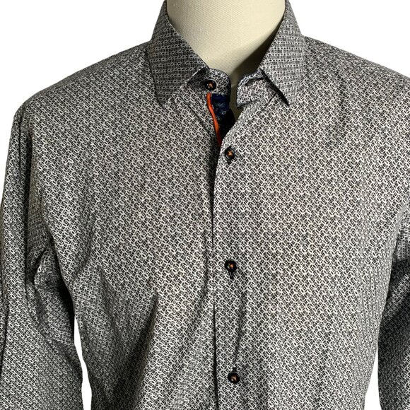 Valiant Button Up Flip Cuff Shirt M Black White Geometric Long Sleeves Cotton - Picture 2 of 7